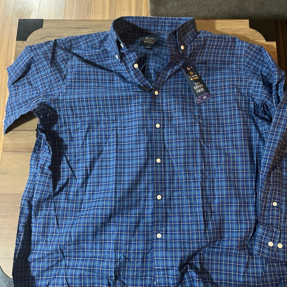 NWT- Member's Mark Stretch Button-Up Oxford Shirt Men's Size XXL Blue PLD